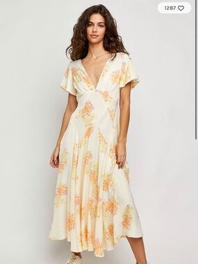 Free People Laura Floral Open Back Midi Dress Size L